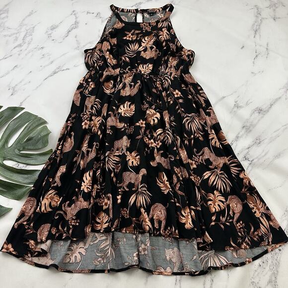 Torrid Womens Sundress Plus Size 2x Black Brown Jungle Tropical Jaguar Pockets - Picture 1 of 11